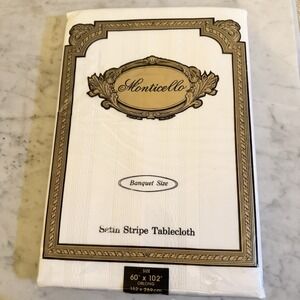 Monticello Banquet Size‎ Satin Stripe Tablecloth White 60"x 120" Oblong
